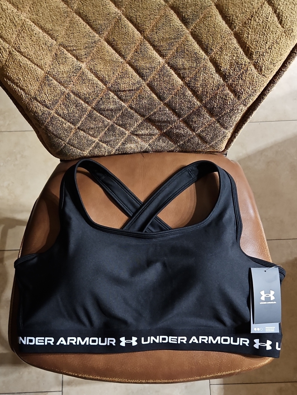 Under Armour Crossback Mid Sports Bra Medium Support Lightly Lined Padded Black